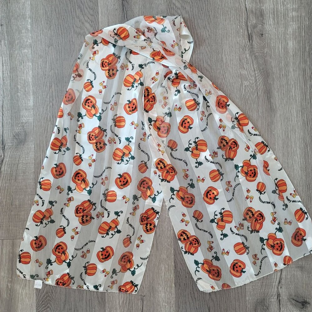 Halloween fall pumpkin scarf white orange